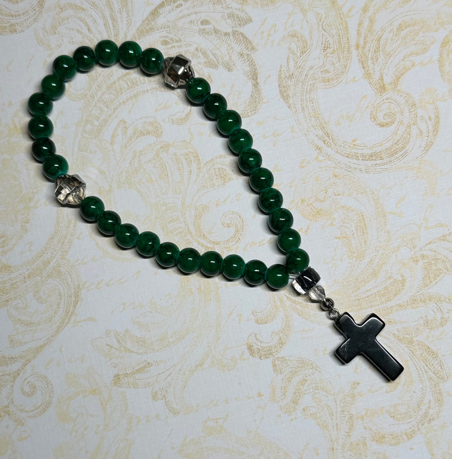 Green "marble" 50/100 glass bead “gemstone” prayer rope chotki
