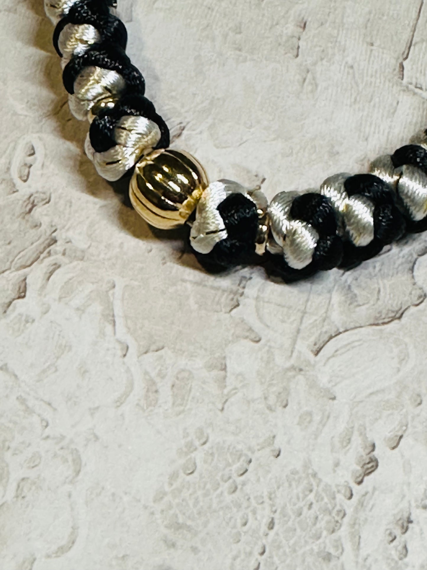 Wedding keepsake 100-knot black & white prayer rope
