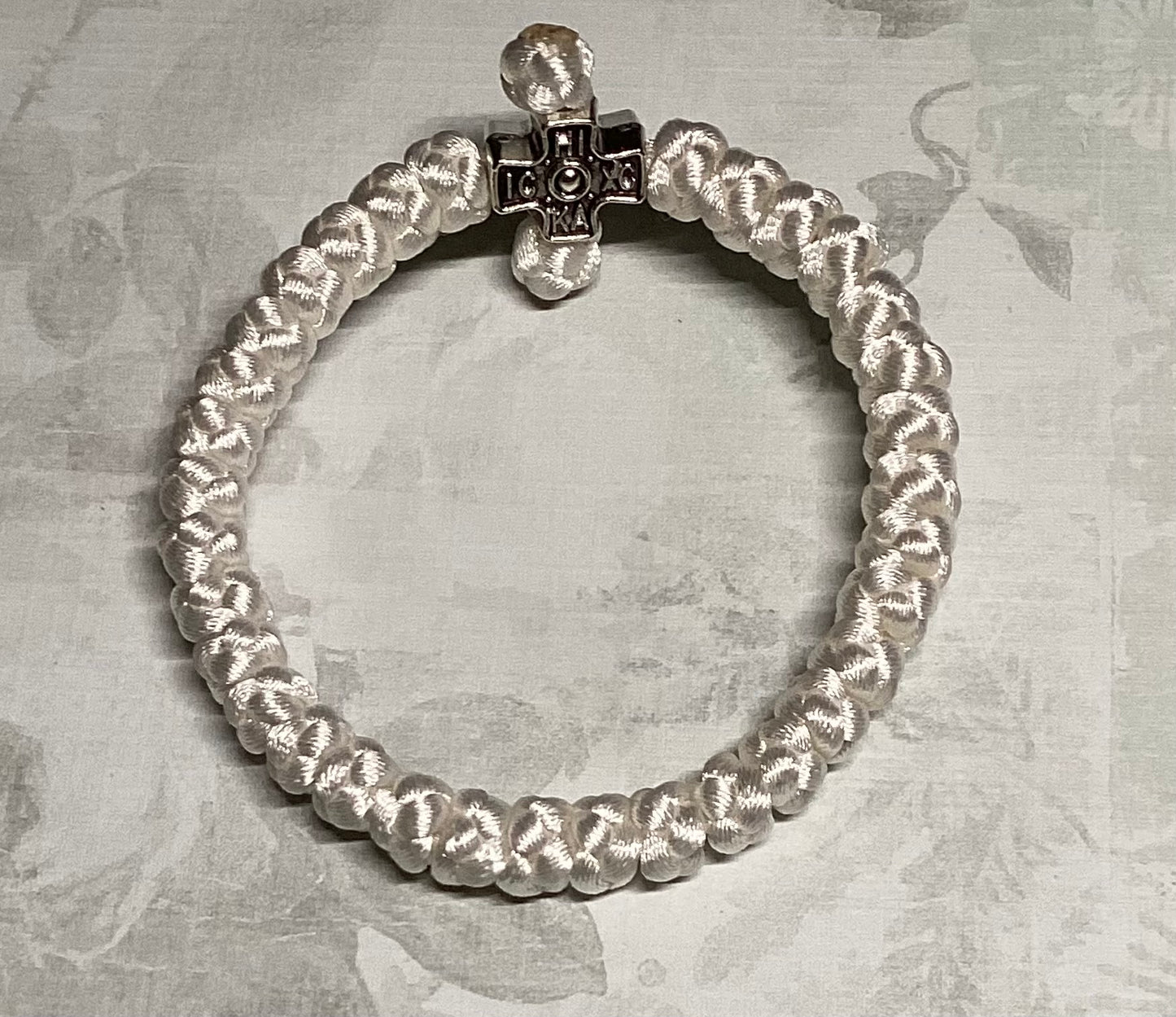 Baptismal keepsake 33-knot Orthodox wrist prayer rope (white satin) bracelet chotki
