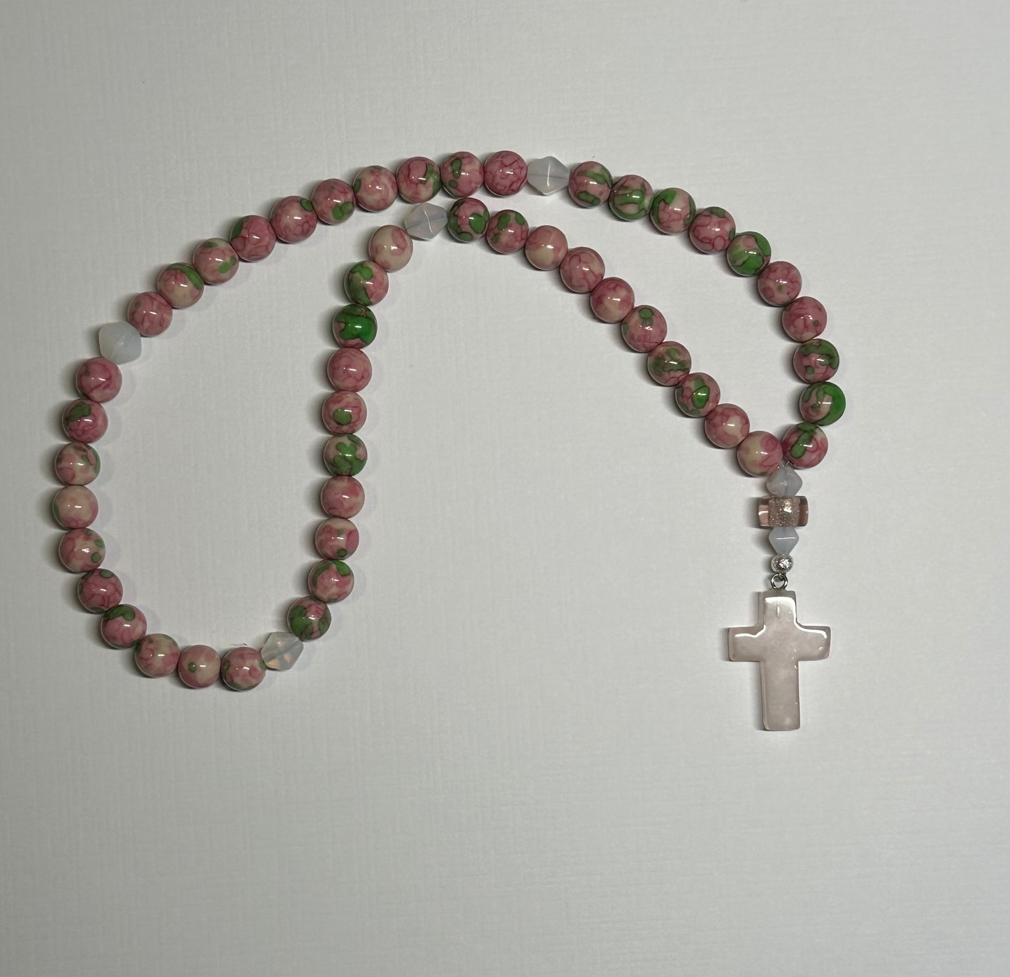 Floral jasper (pink & green) 50 stone bead prayer rope chotki