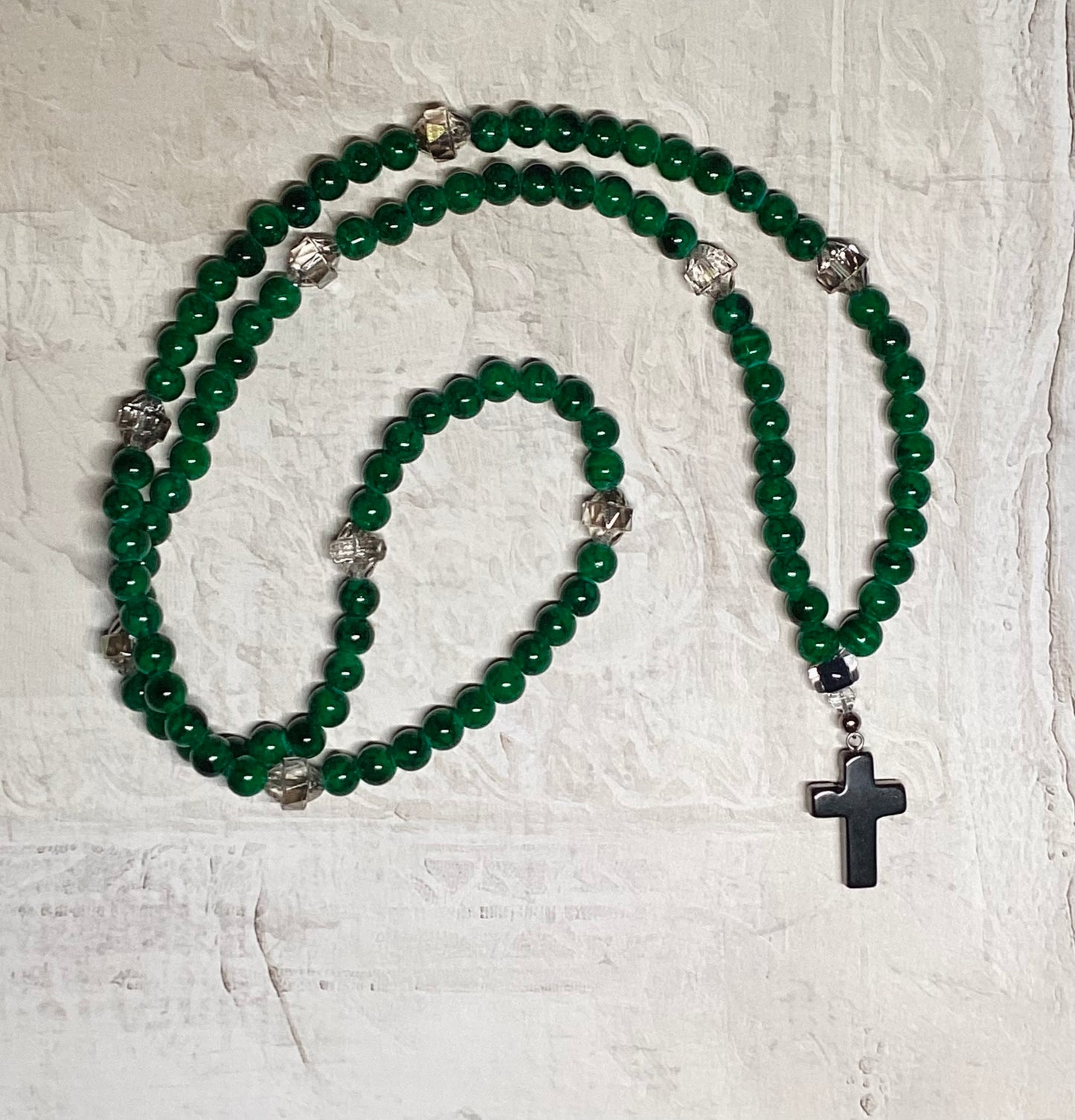 Green & Black "marble" Beaded glass “gemstone” prayer rope chotki