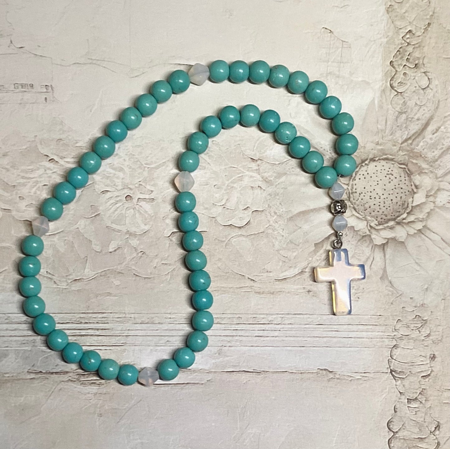 Turquoise blue-green magnesite 50-bead gemstone prayer rope chotki