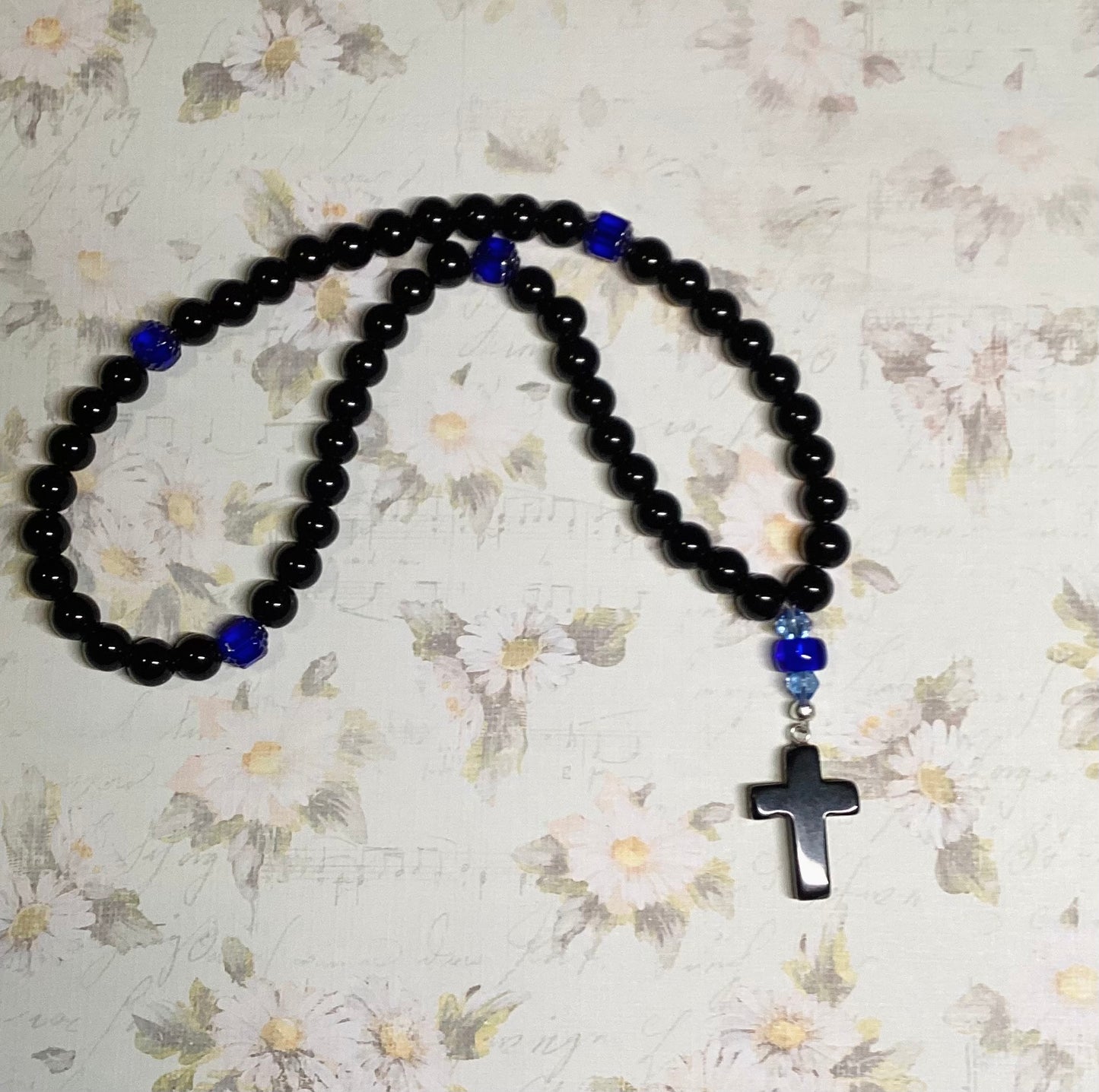 Black obsidian natural gemstone 50 bead prayer rope chotki w/ cathedral beads
