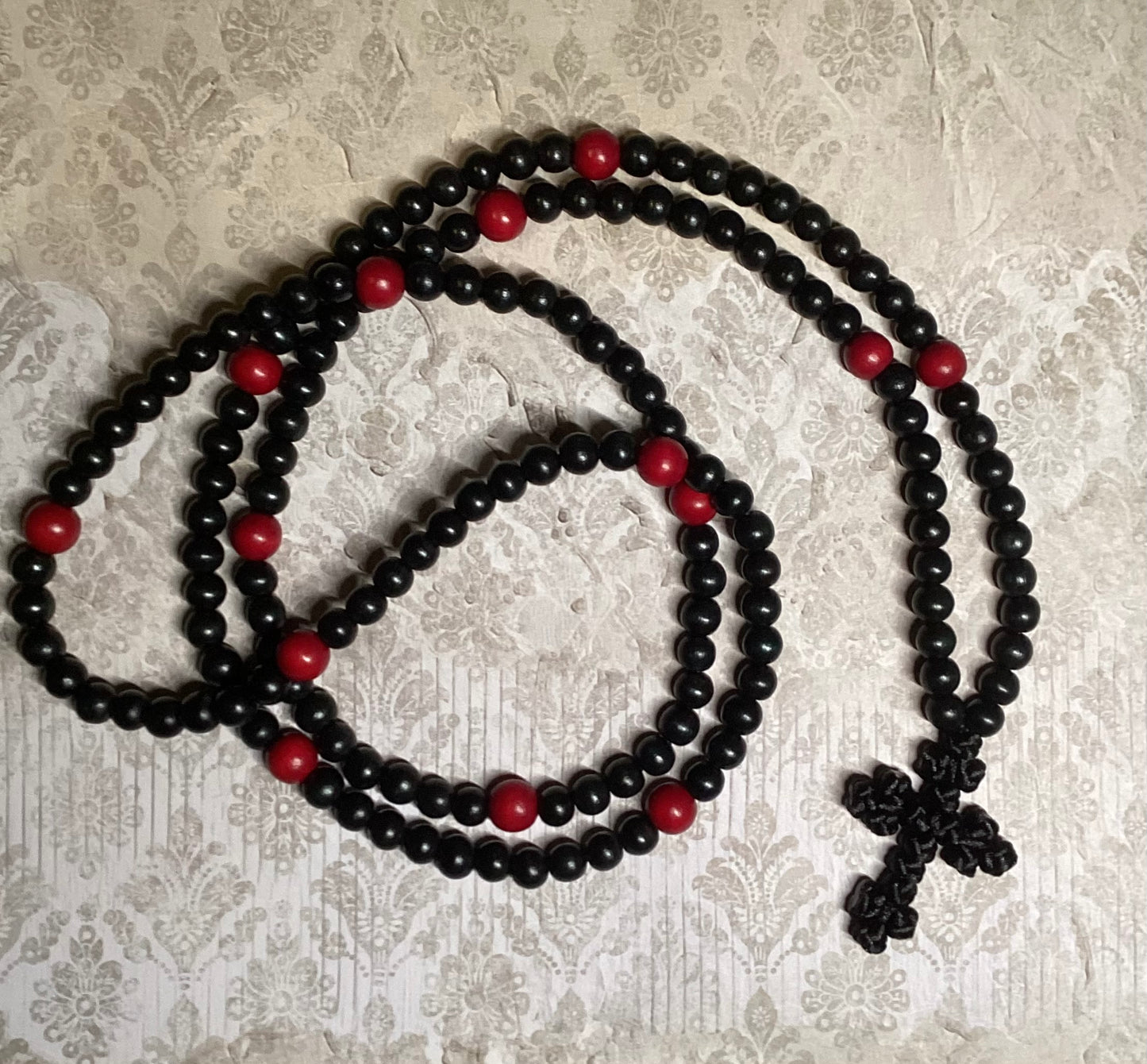Black 150 wooden bead Orthodox prayer rope w/ knotted cross