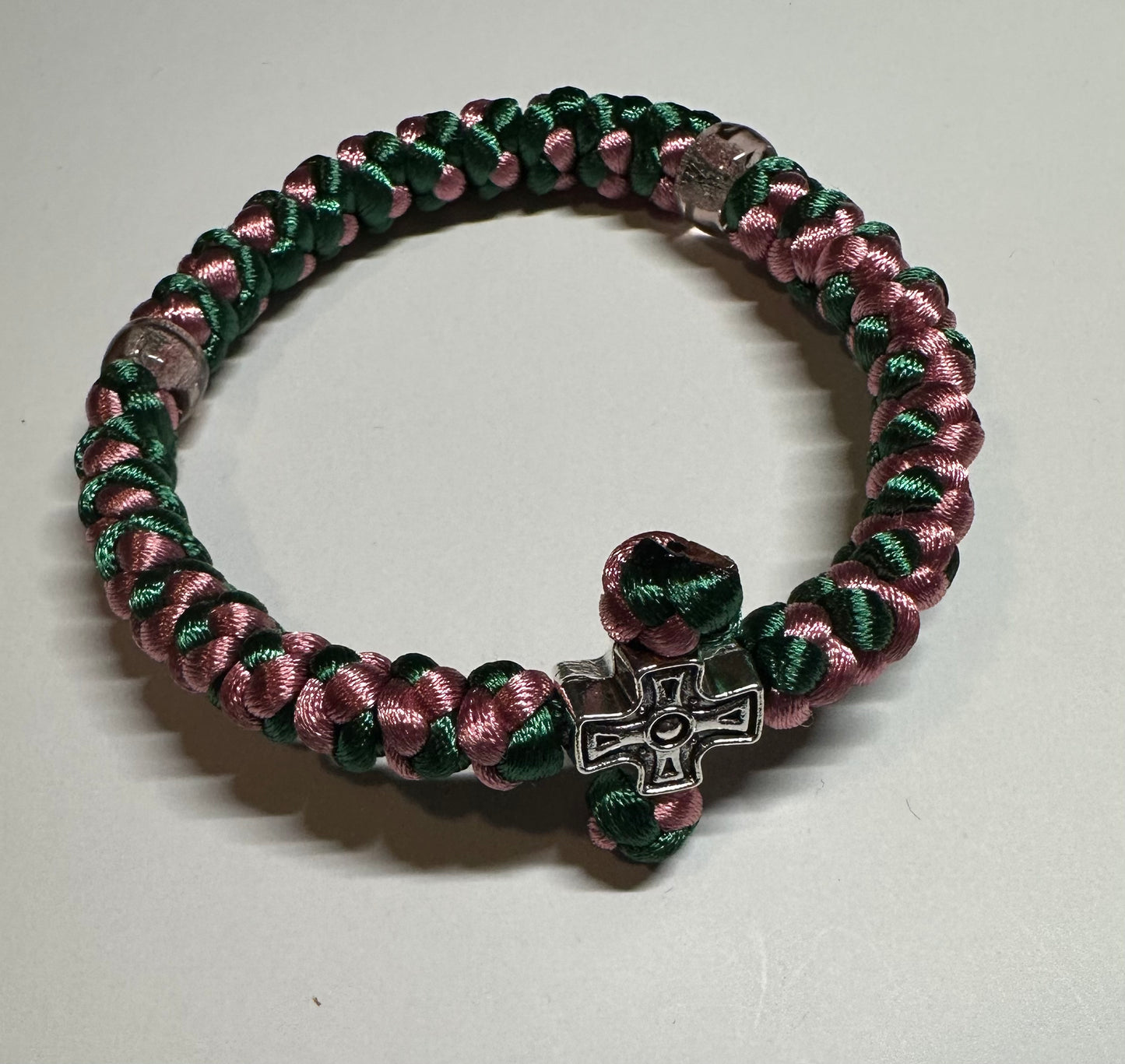Two-color 30/33 knot Orthodox prayer rope (satin) chotki (intertwined)