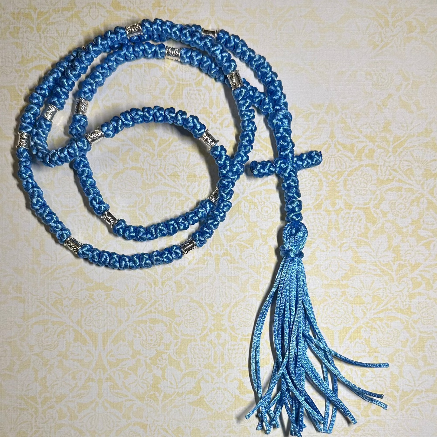 blue 150-knot Orthodox prayer rope (satin) chotki komboskini
