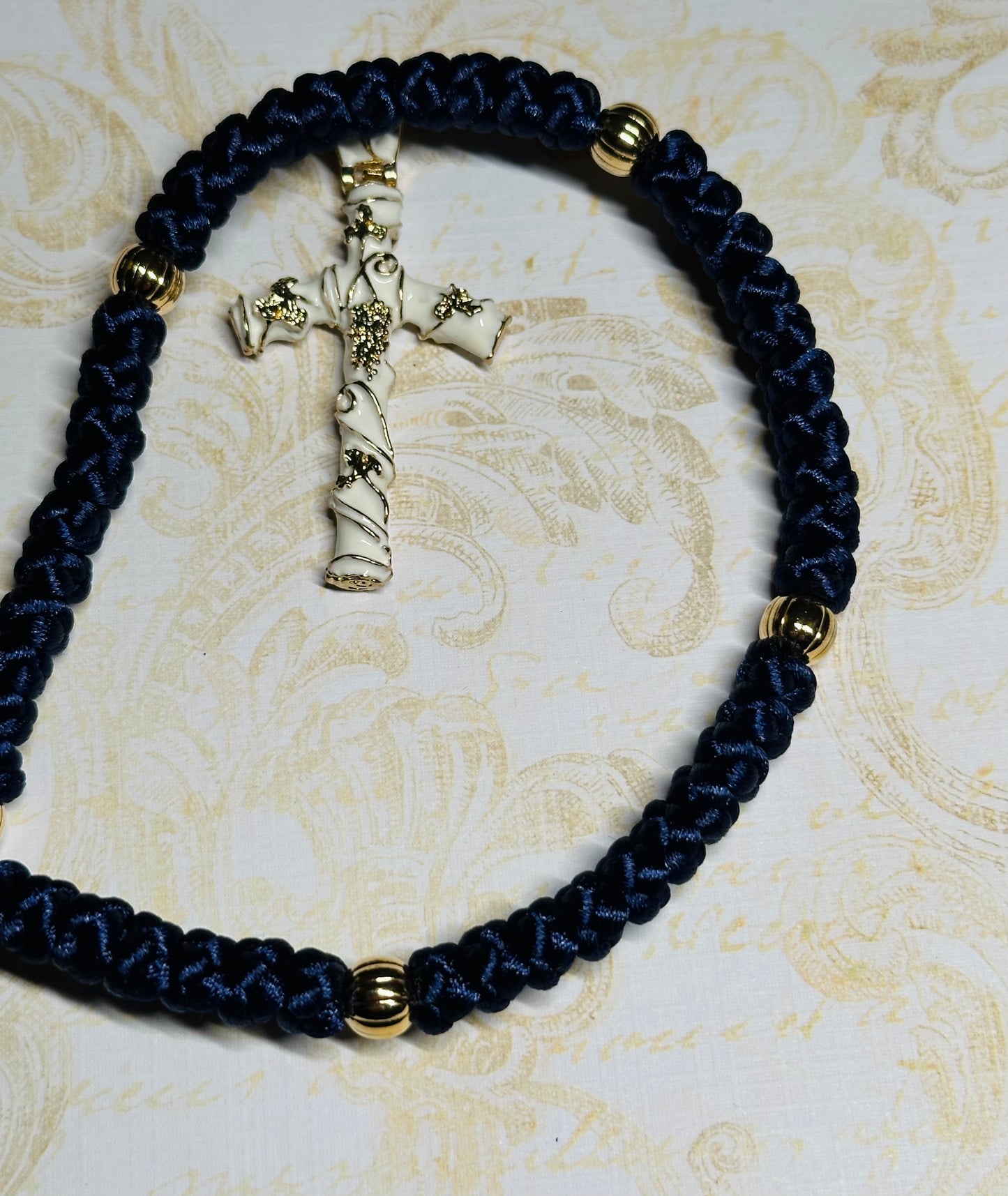150-knot Orthodox prayer rope (satin) with St. Nina's cross - MADE TO ORDER