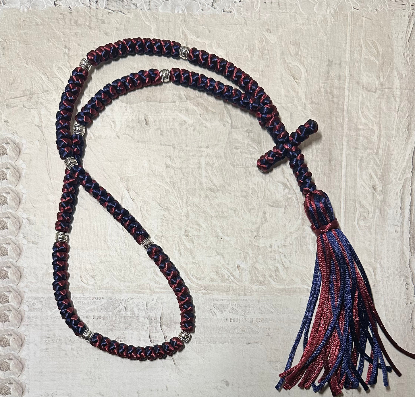 Two-color (intertwined) 30/33/50/100/150-knot Orthodox prayer rope (satin) chotki - MADE TO ORDER