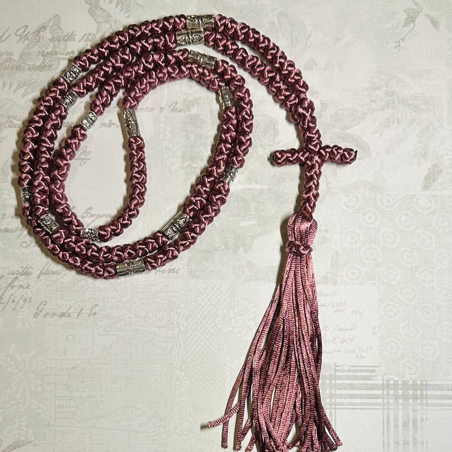 pink/purple/red 150-knot Orthodox prayer rope (satin) chotki komboskini