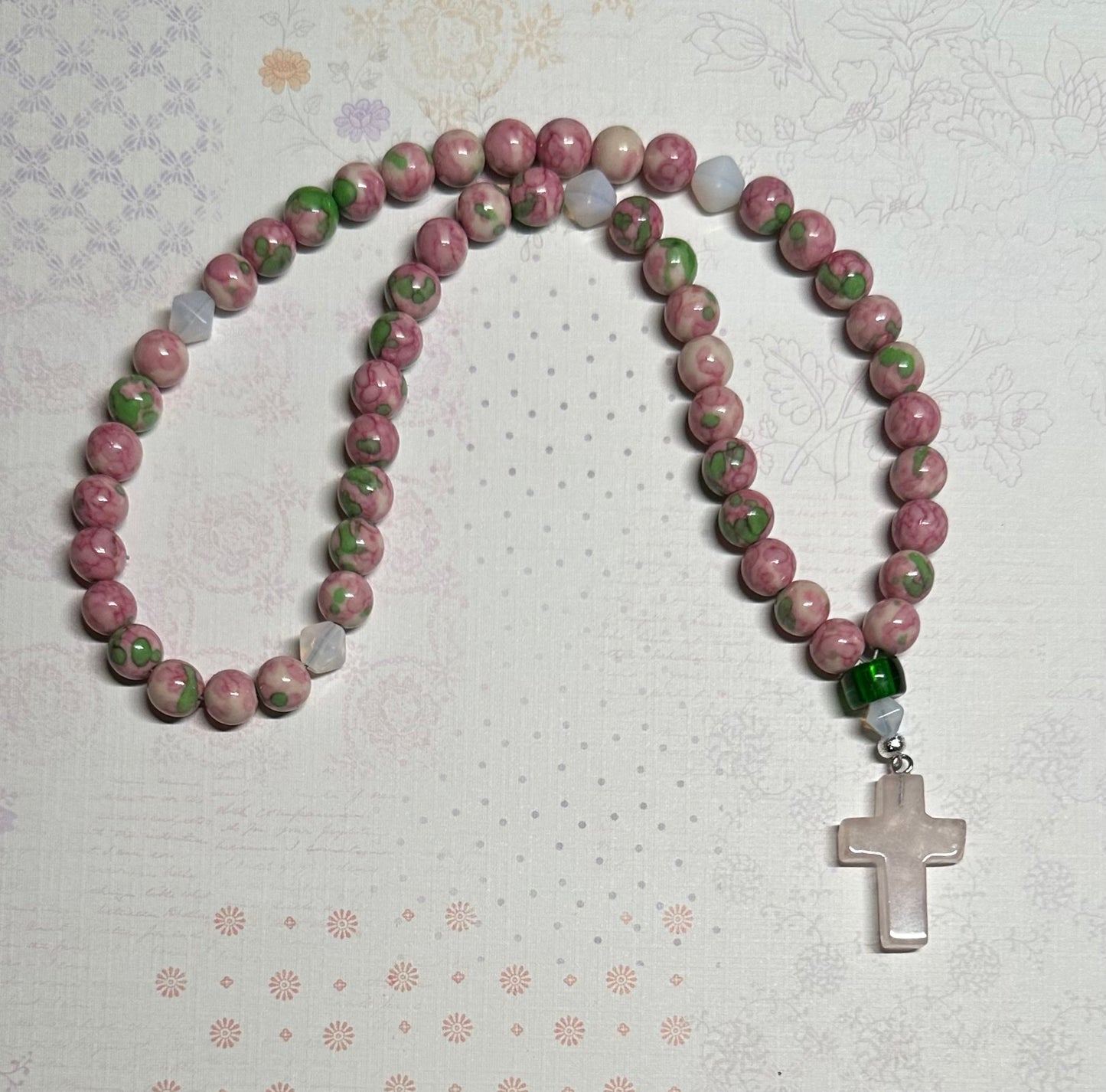 Floral jasper (pink & green) 50 stone bead prayer rope chotki