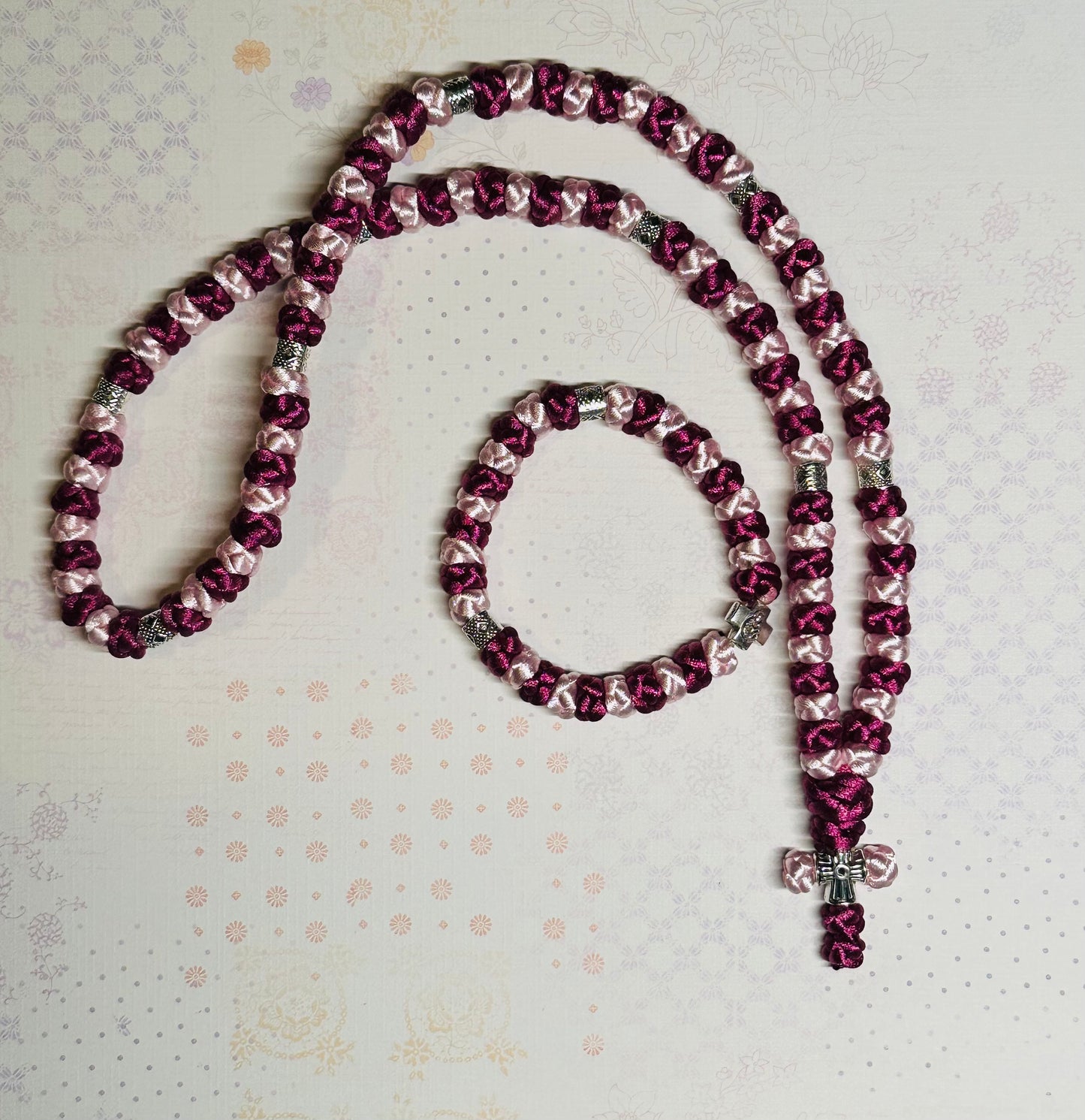 Two-color 30/33/50/100-knot Orthodox prayer rope (satin) chotki (alternating)