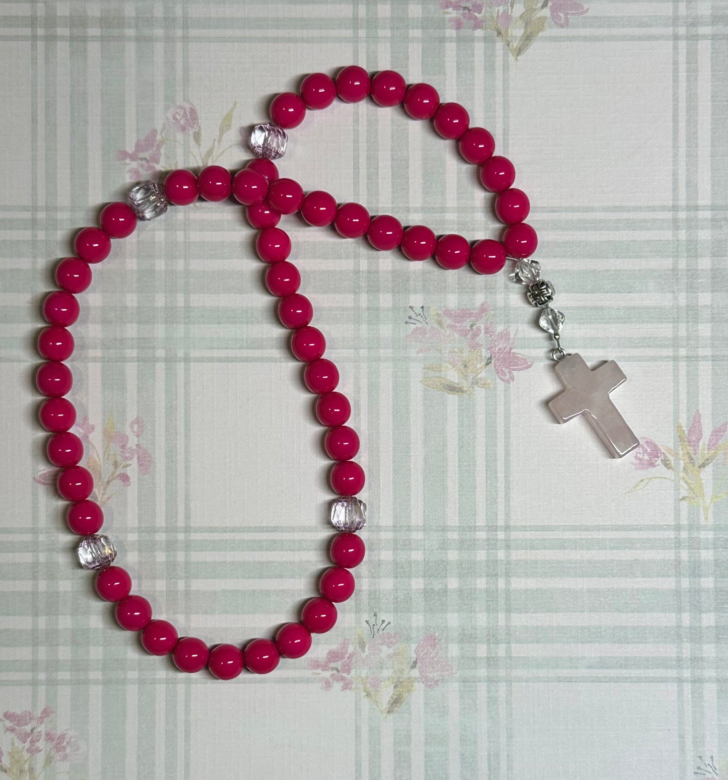 Fuchsia 50-bead (Preciosa glass w/ cathedral spacers) prayer rope chotki