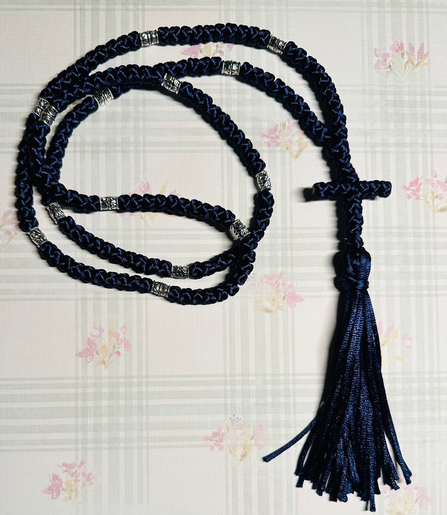 blue 150-knot Orthodox prayer rope (satin) chotki komboskini