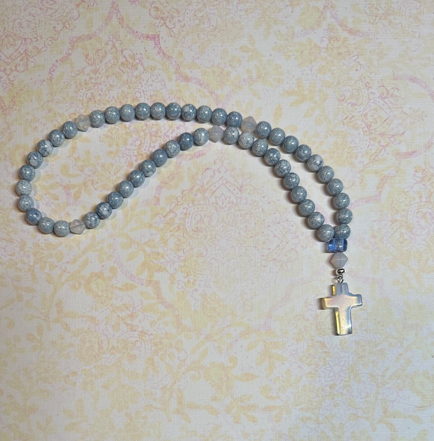 Light blue "granite" 50-bead glass “gemstone” prayer rope chotki komboskini