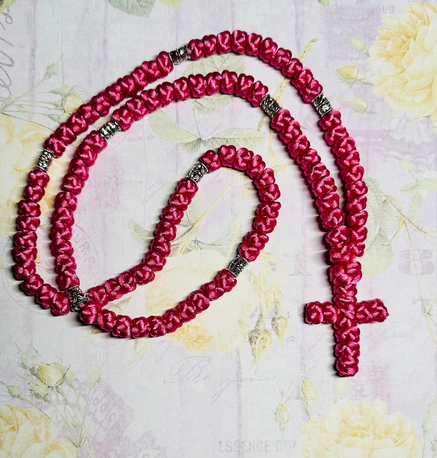Pink 100-knot Orthodox prayer rope (satin) chotki komboskini