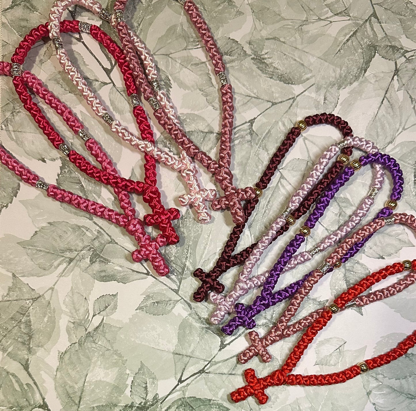 Colorful 50-knot Orthodox prayer rope (satin) chotki komboskini