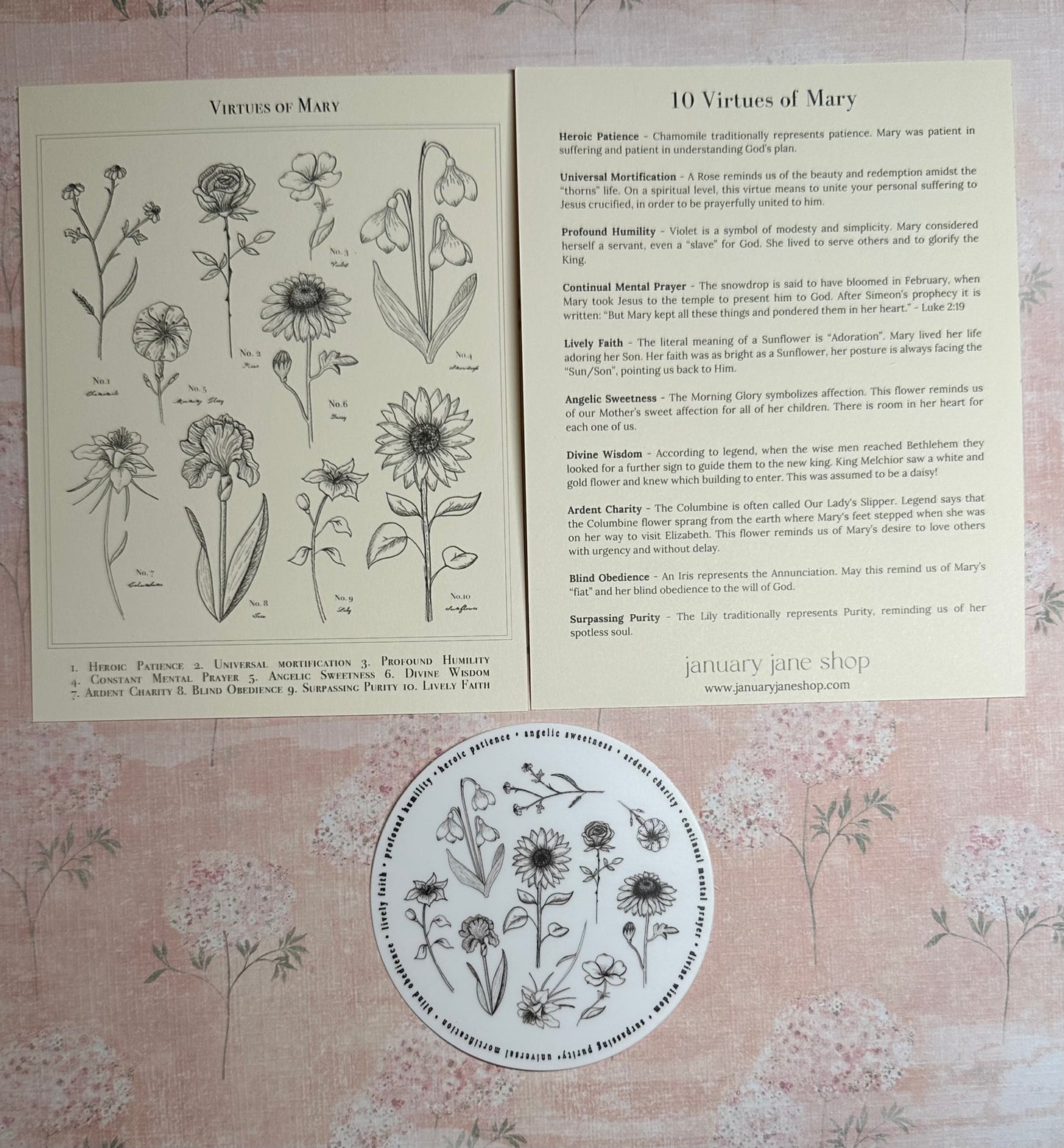 Sticker and card - Virtues of the Mother of God