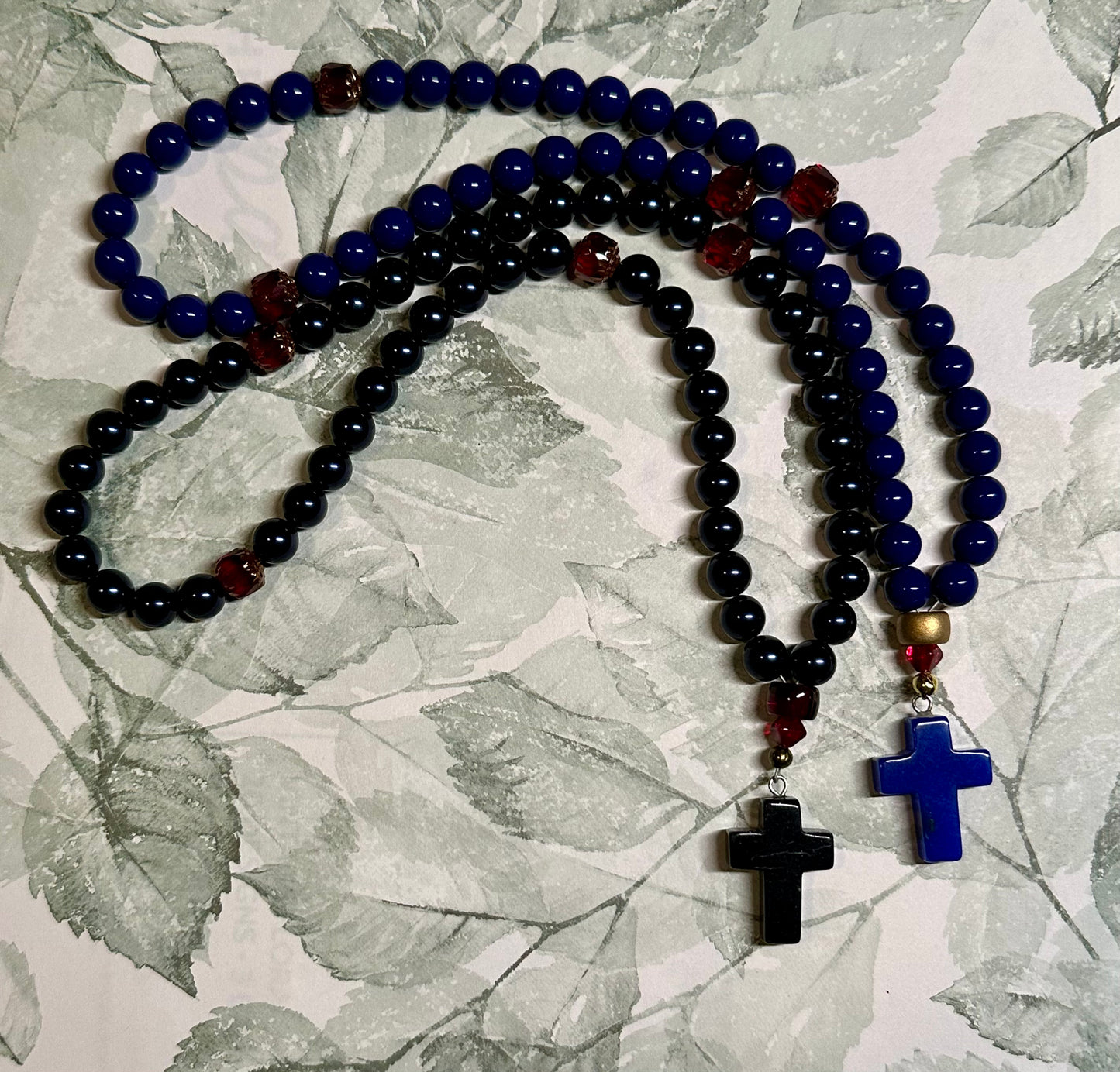 Blue 50-bead (Preciosa glass w/ cathedral spacers) prayer rope chotki