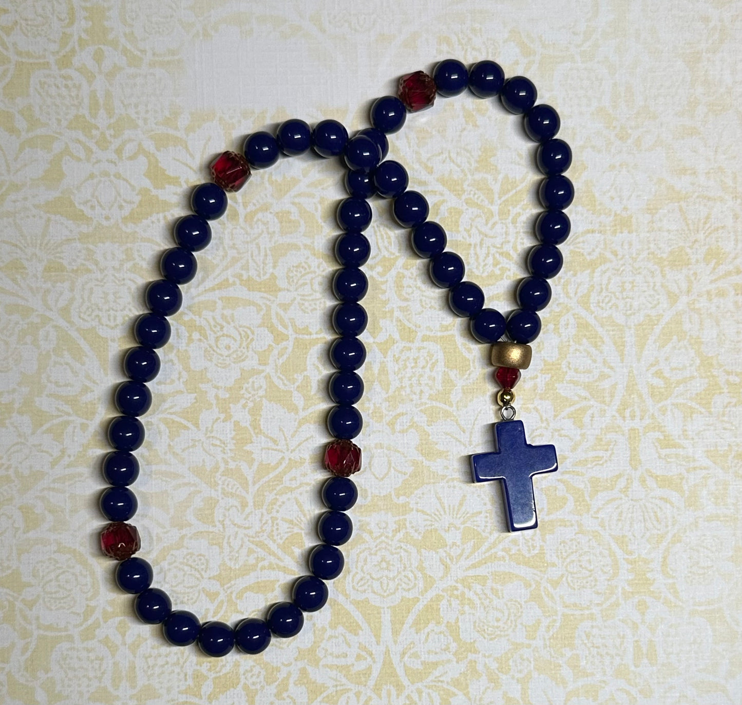 Blue 50-bead (Preciosa glass w/ cathedral spacers) prayer rope chotki