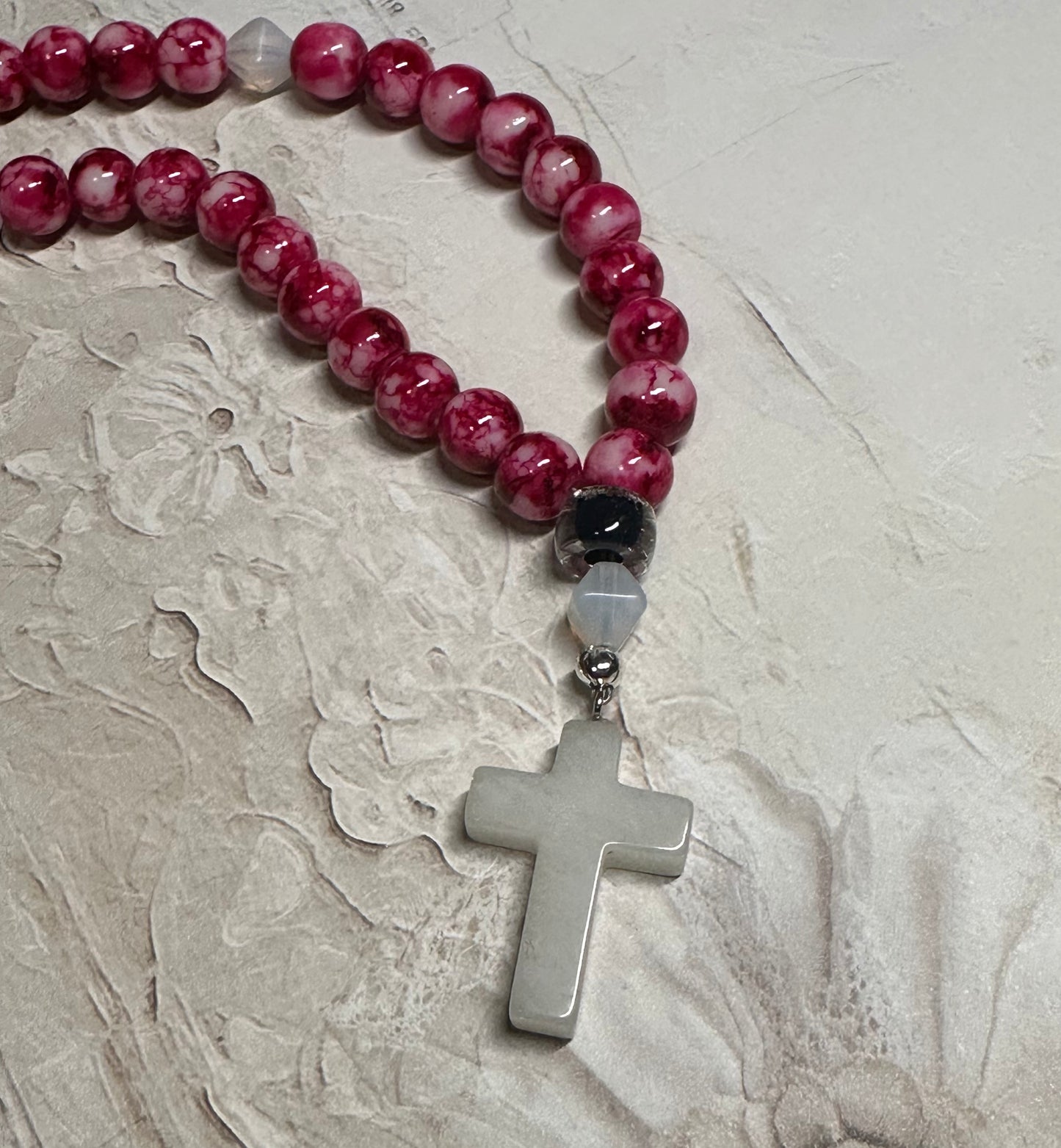 Dark rose "marble" Beaded glass “gemstone” prayer rope chotki