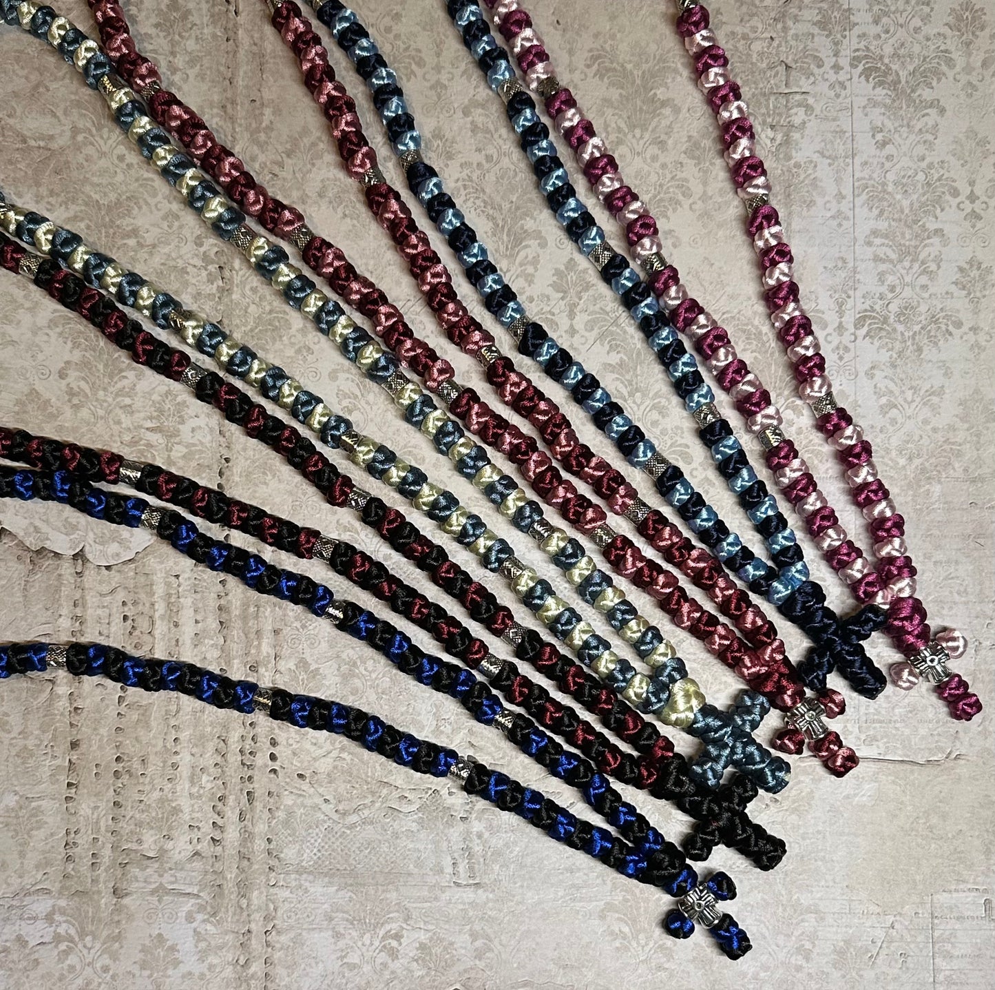Two-color 30/33/50/100-knot Orthodox prayer rope (satin) chotki (alternating)