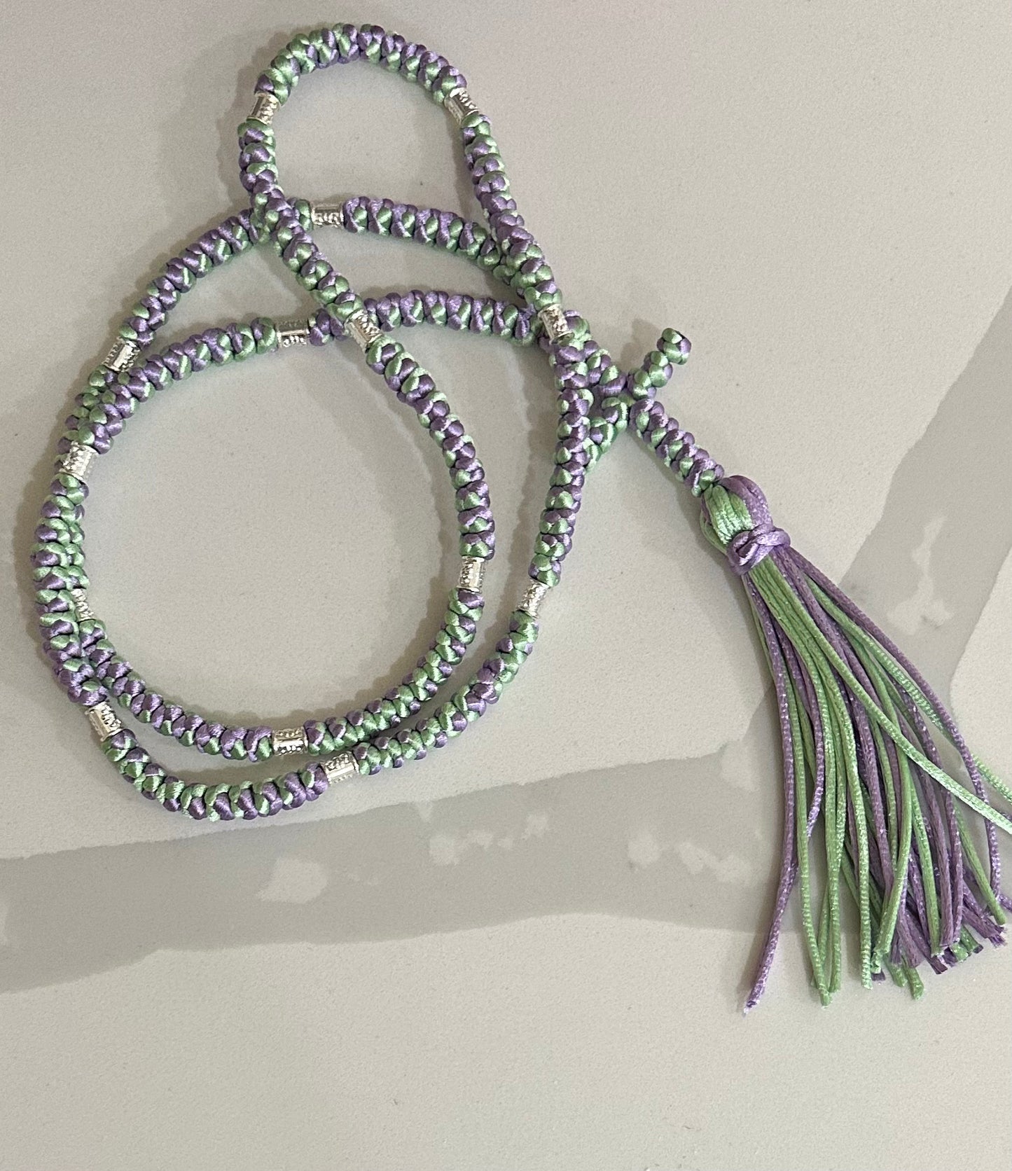 Two-color (intertwined) 30/33/50/100/150-knot Orthodox prayer rope (satin) chotki - MADE TO ORDER