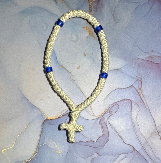 Baptismal keepsake 50-knot white prayer rope chotki