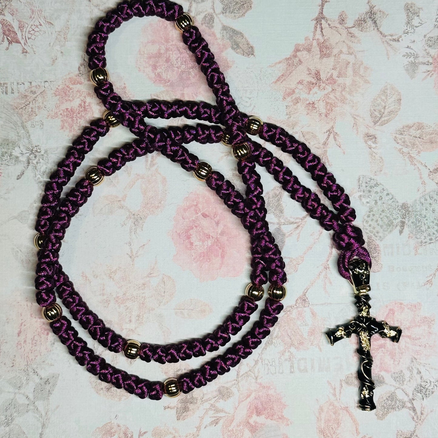 150-knot Orthodox prayer rope (satin) with St. Nina's cross