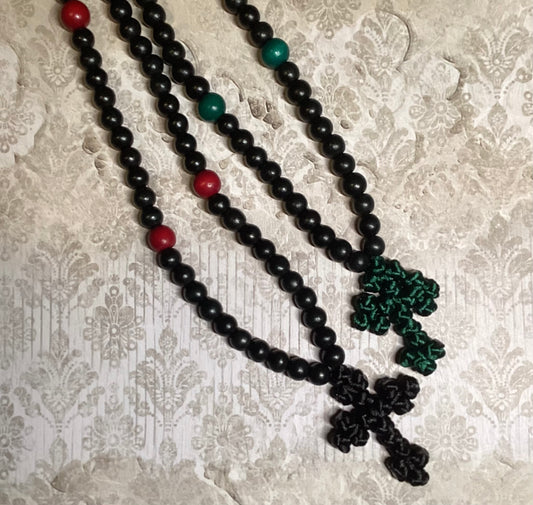 Black 150 wooden bead Orthodox prayer rope w/ knotted cross