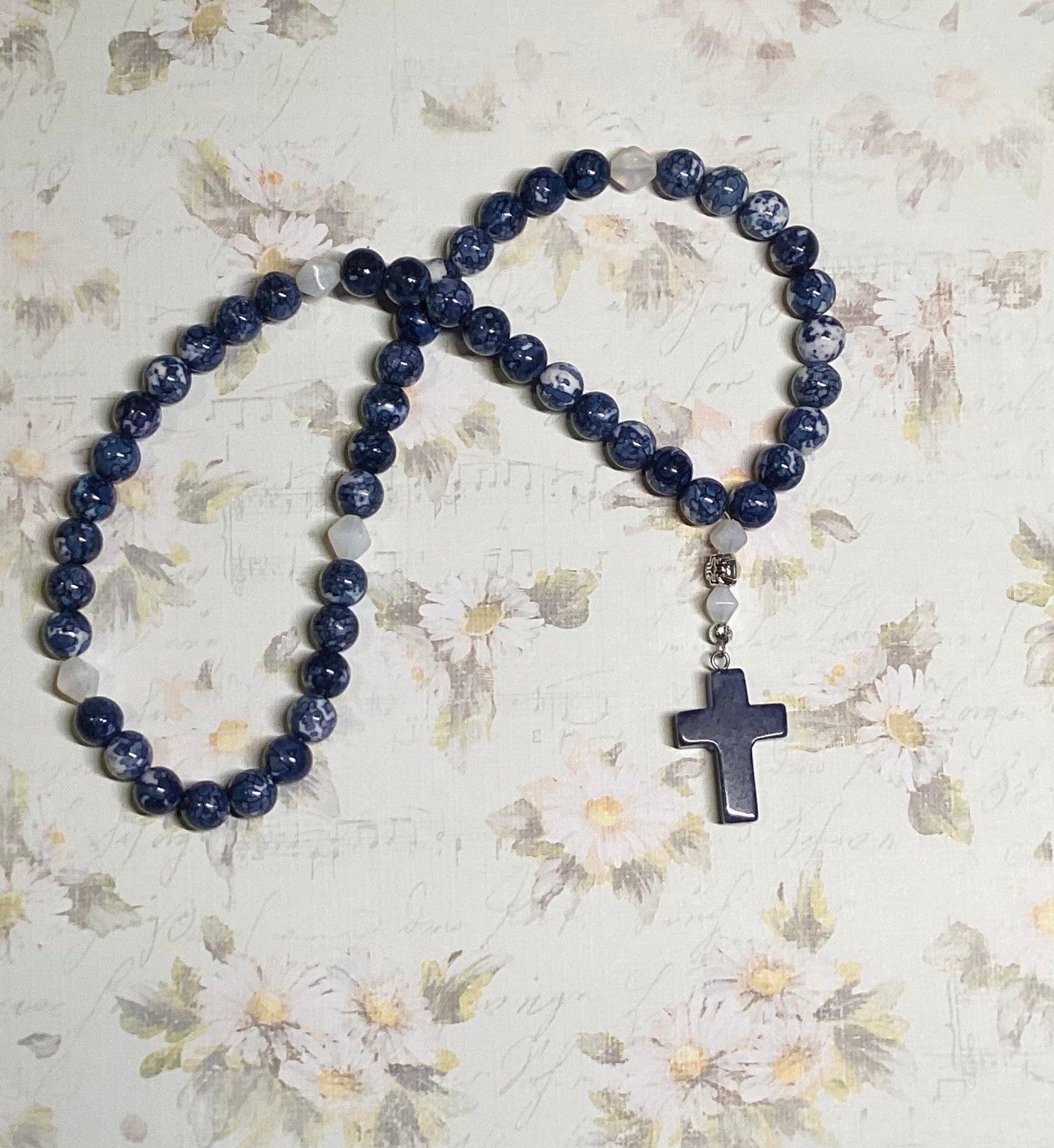 Blue Floral jasper 50 stone bead prayer rope chotki
