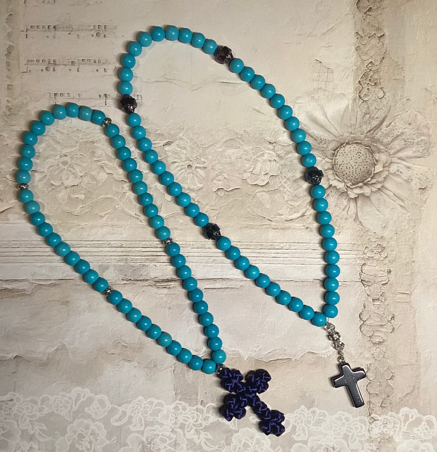 Sky blue magnesite 50-bead gemstone prayer rope chotki