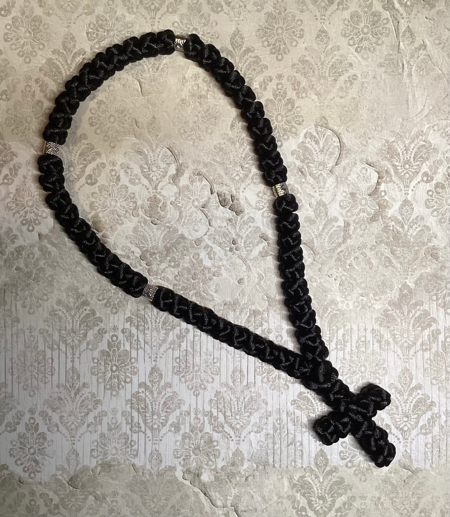 Black 50-knot Orthodox prayer rope (satin) chotki komboskini