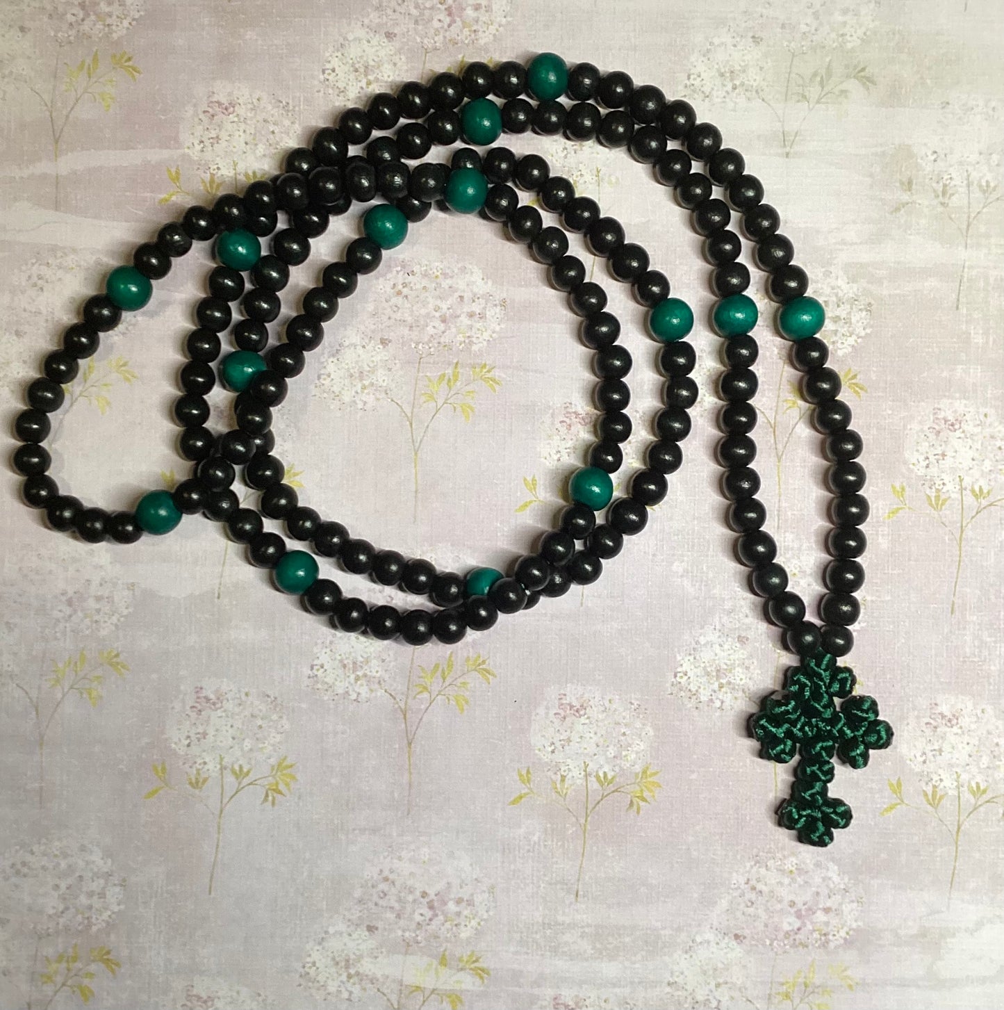 Black 150 wooden bead Orthodox prayer rope w/ knotted cross