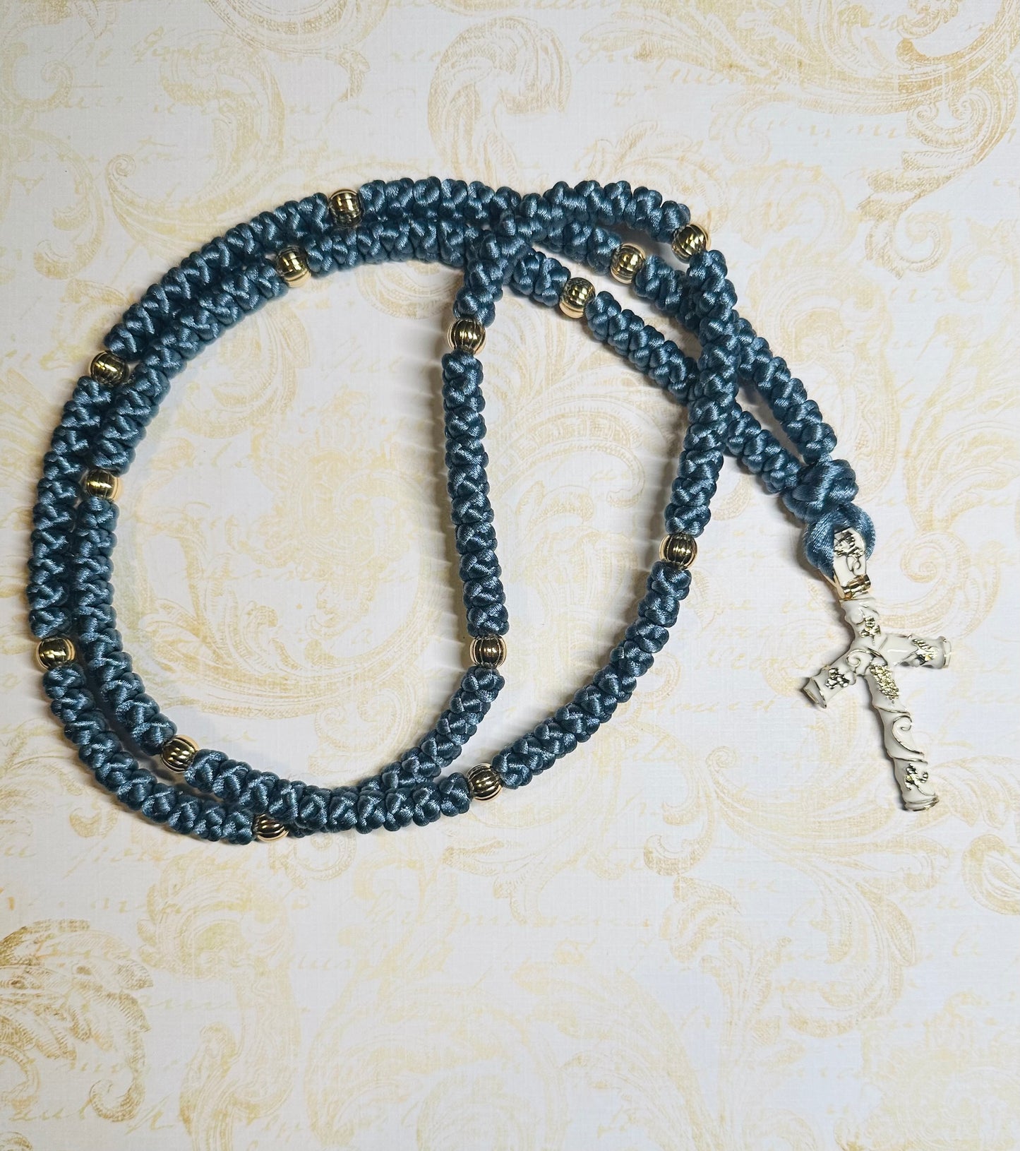 150-knot Orthodox prayer rope (satin) with St. Nina's cross - MADE TO ORDER