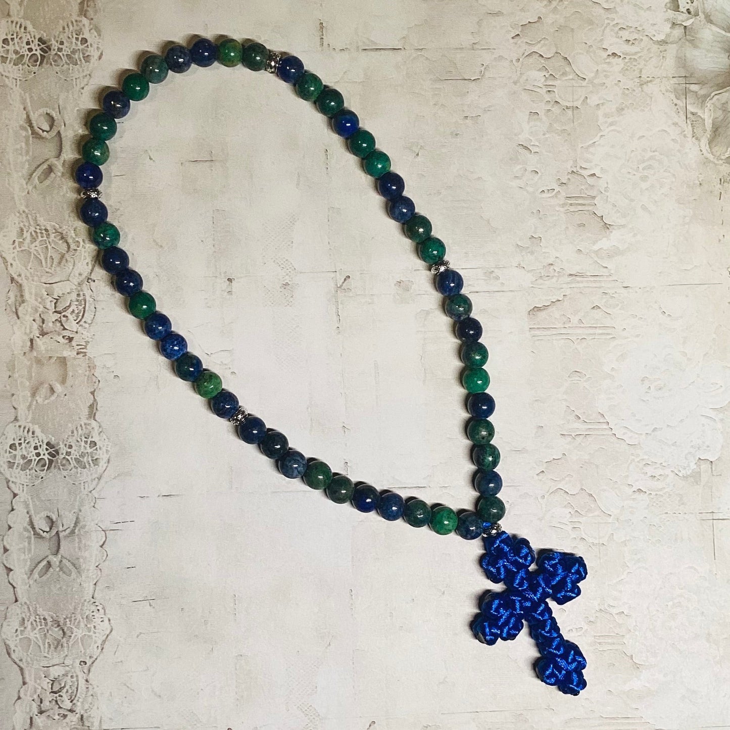Lapis Lazuli Chrysocolla gemstone beaded prayer rope chotki