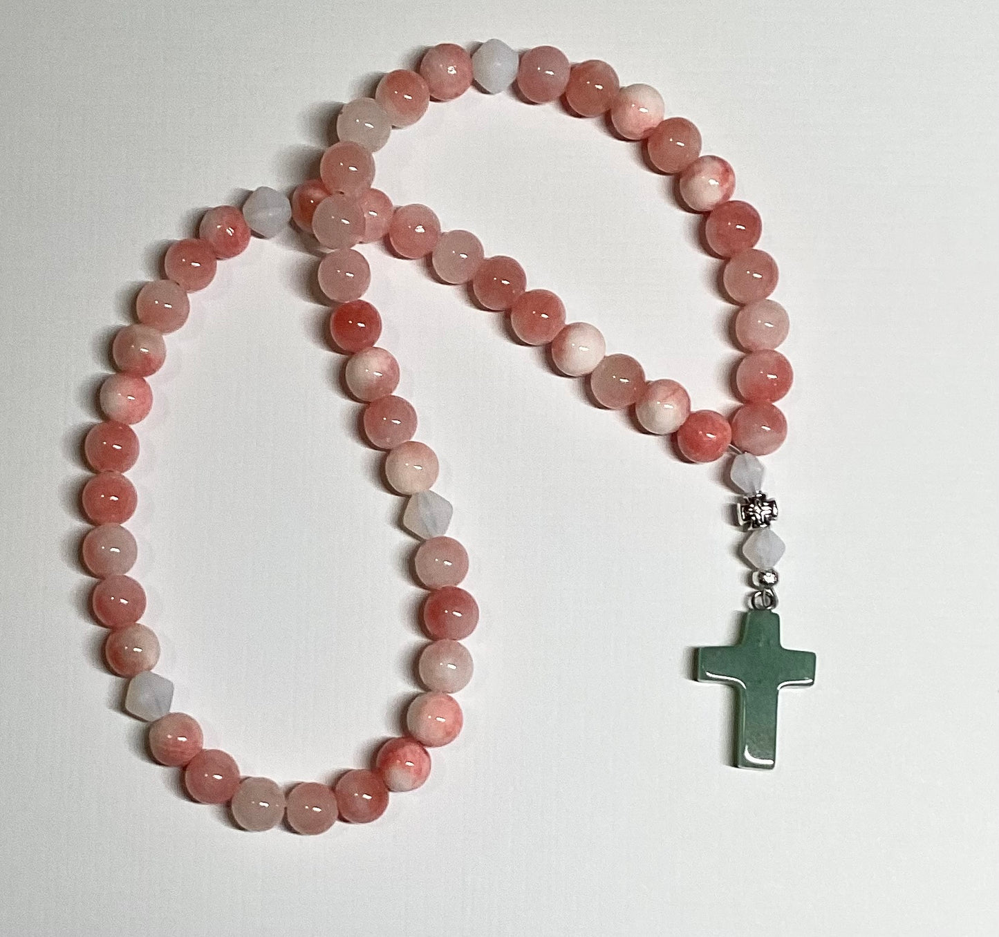 Pink & white stone bead prayer rope chotki