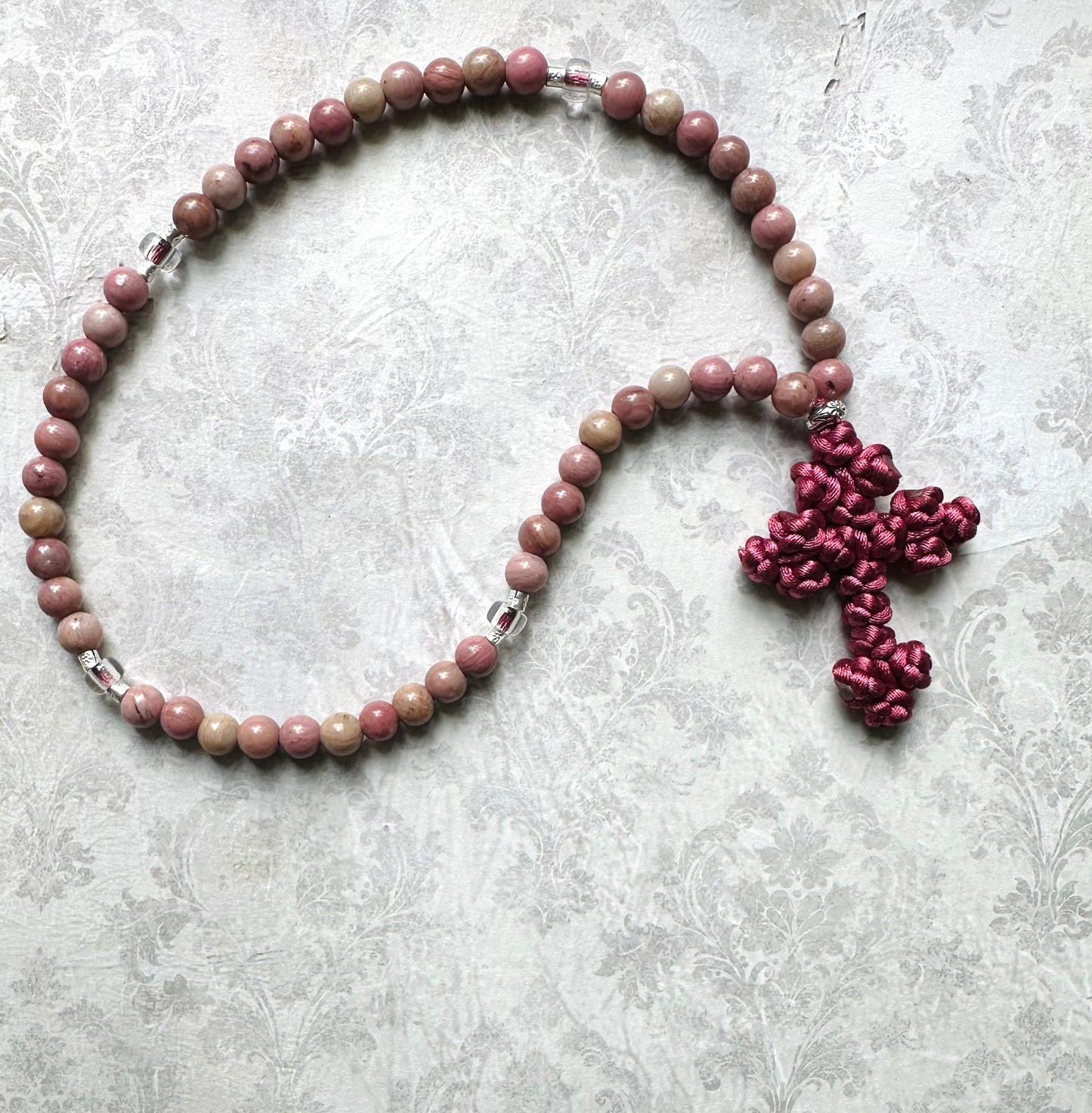 Rhodonite gemstone beaded prayer rope chotki