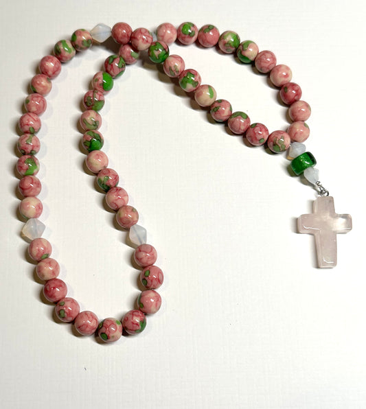 Floral jasper (pink & green) 50 stone bead prayer rope chotki