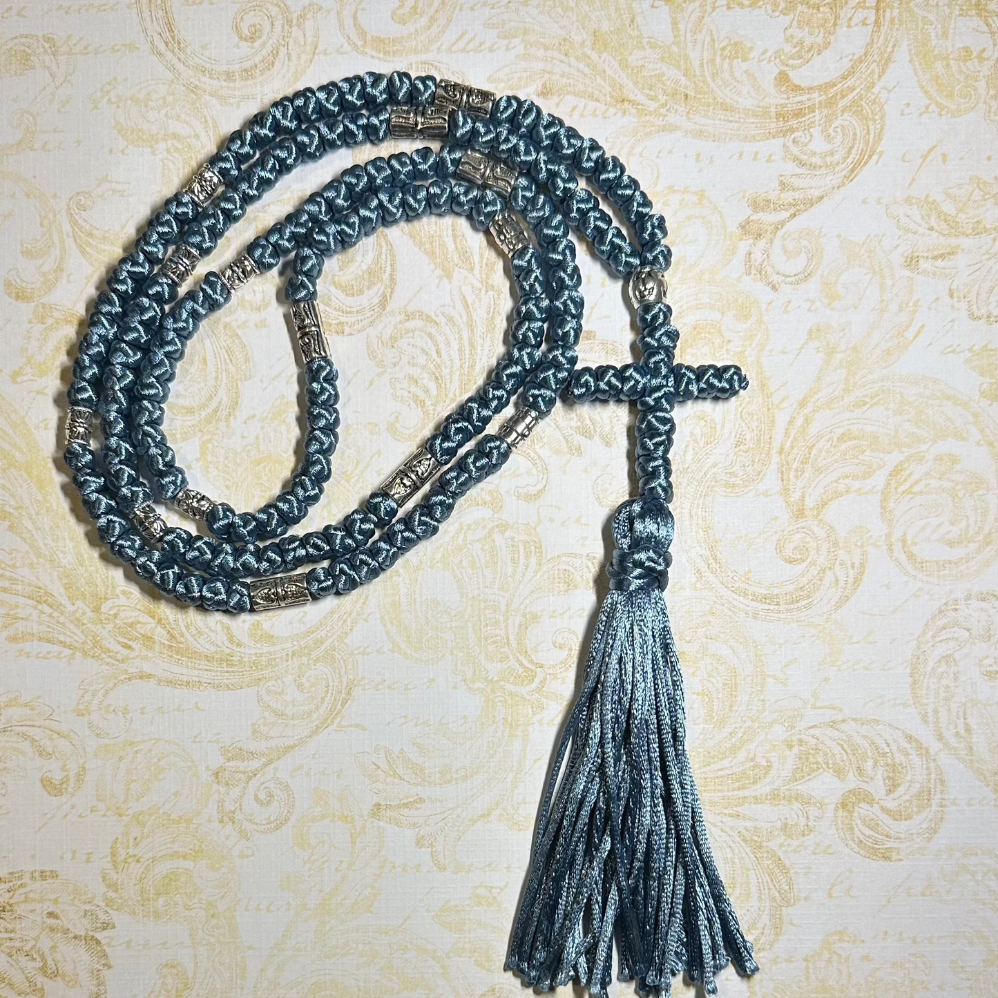 blue 150-knot Orthodox prayer rope (satin) chotki komboskini