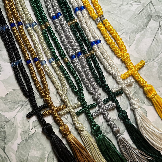 green/gold/silver/white/yellow/black 150-knot Orthodox prayer rope (satin) chotki komboskini