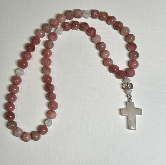 Pink sunstone stone bead prayer rope chotki