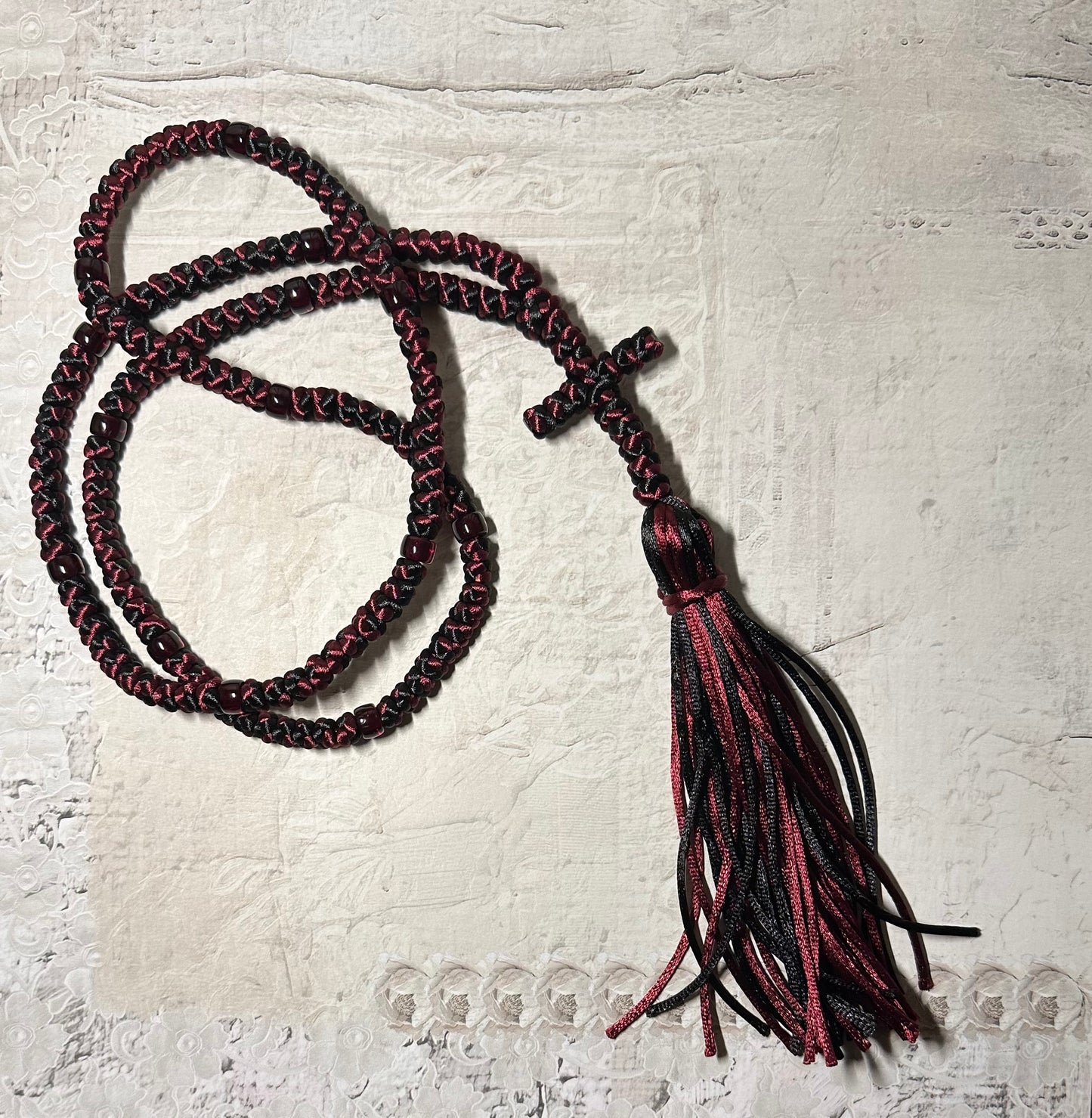 Two-color (intertwined) 30/33/50/100/150-knot Orthodox prayer rope (satin) chotki - MADE TO ORDER