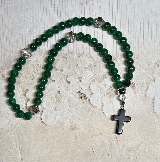 Green & Black "marble" Beaded glass “gemstone” prayer rope chotki