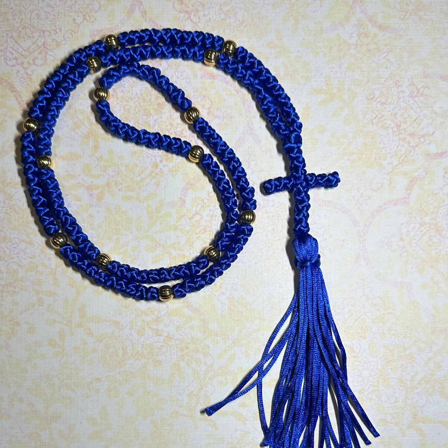 blue 150-knot Orthodox prayer rope (satin) chotki komboskini