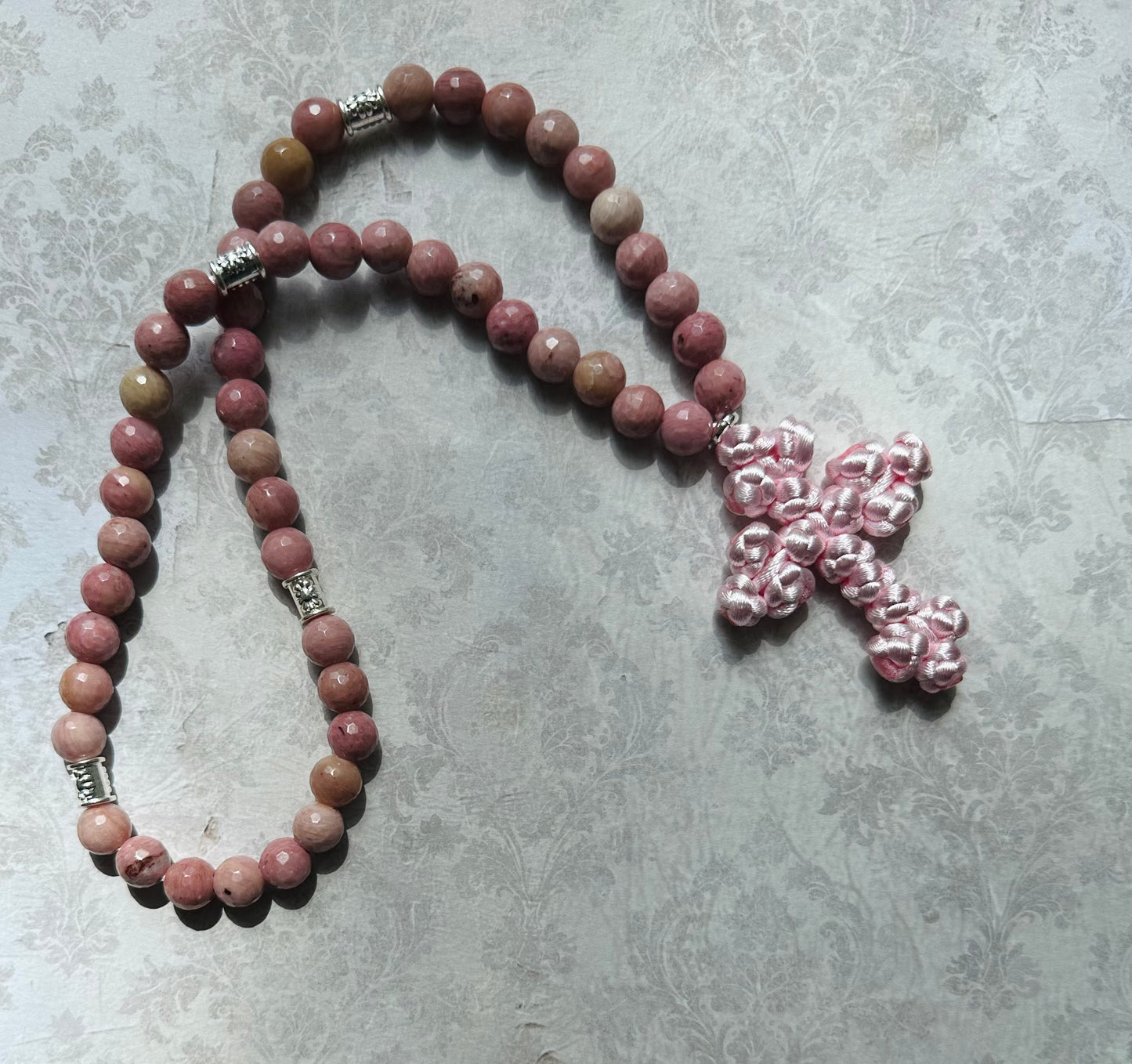 Rhodonite gemstone beaded prayer rope chotki
