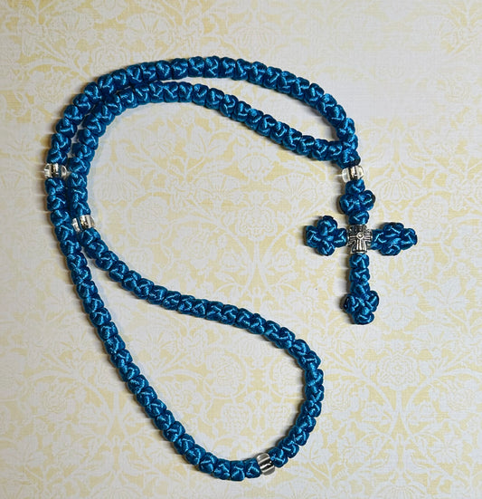 100-knot Orthodox prayer rope (satin) chotki komboskini with budded cross