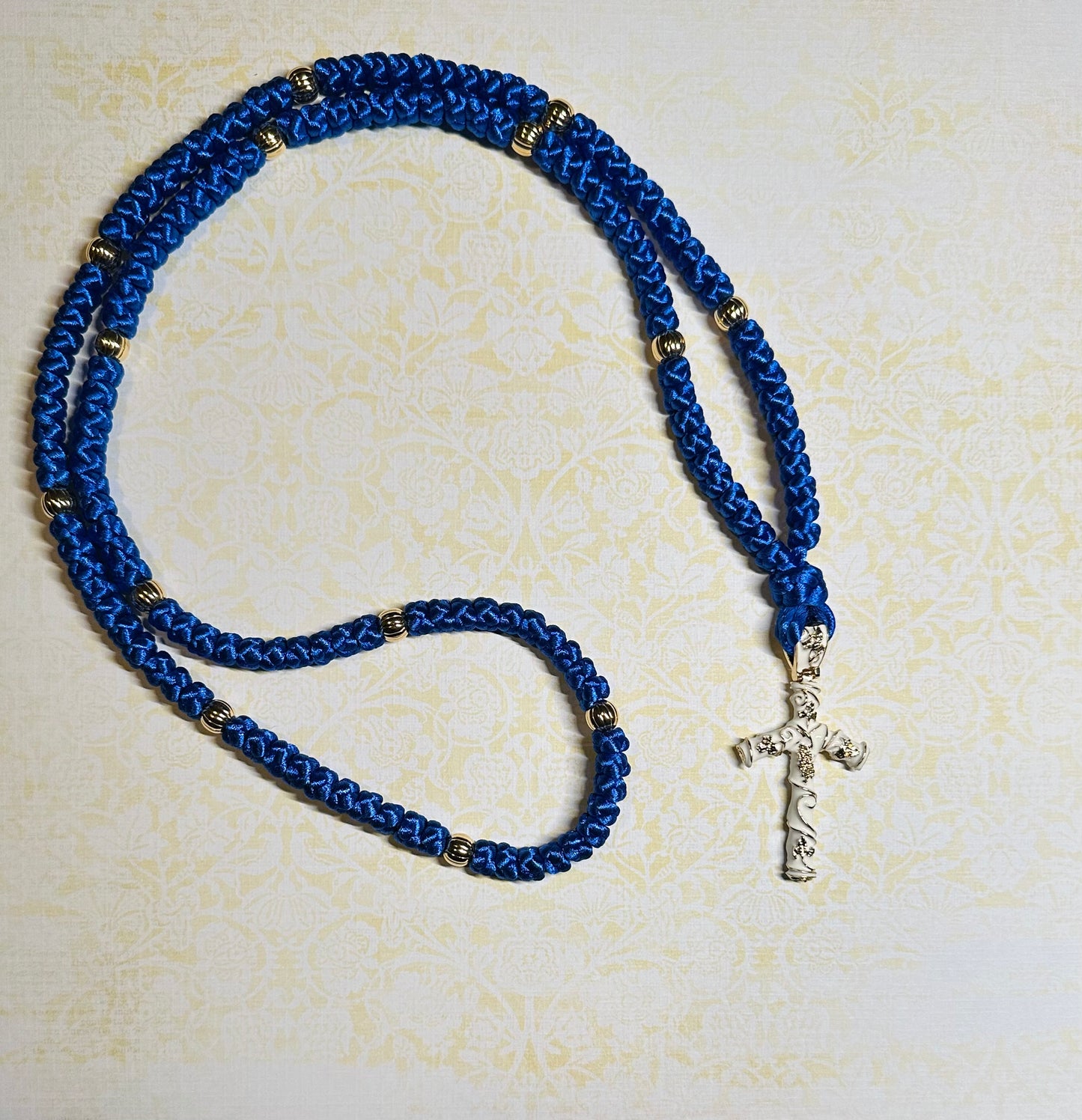 150-knot Orthodox prayer rope (satin) with St. Nina's cross - MADE TO ORDER