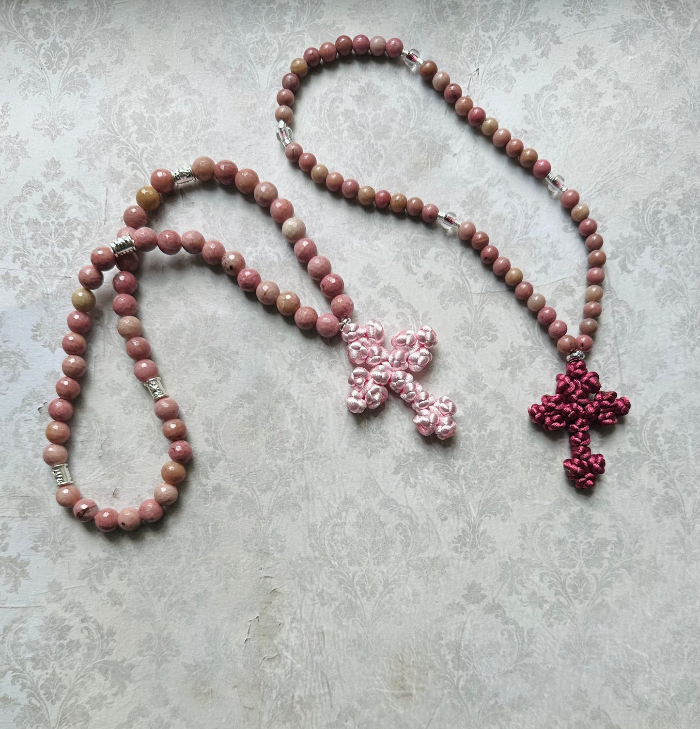 Rhodonite gemstone beaded prayer rope chotki