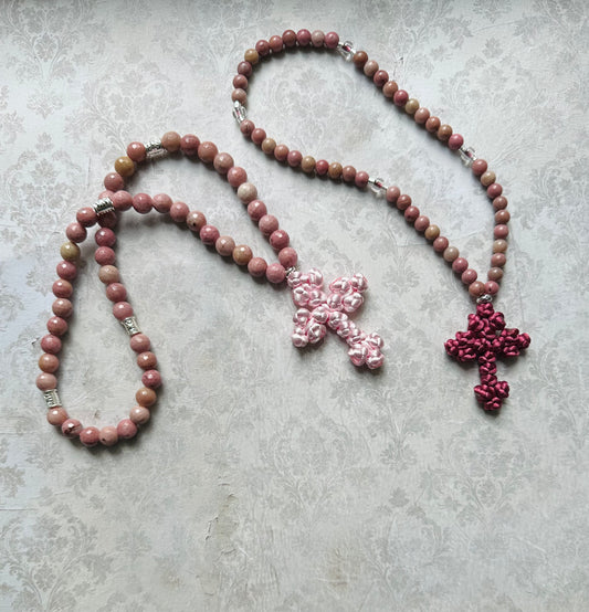 Rhodonite gemstone beaded prayer rope chotki