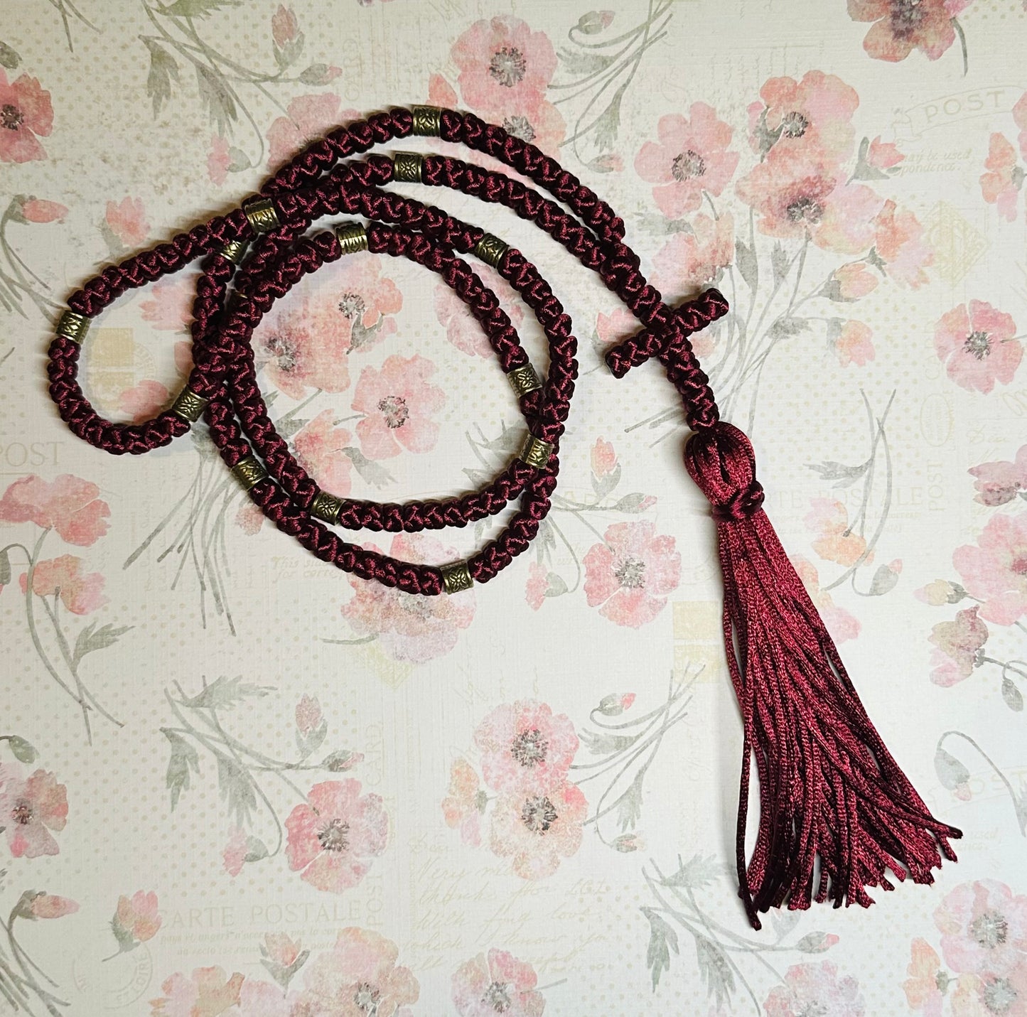 pink/purple/red 150-knot Orthodox prayer rope (satin) chotki komboskini